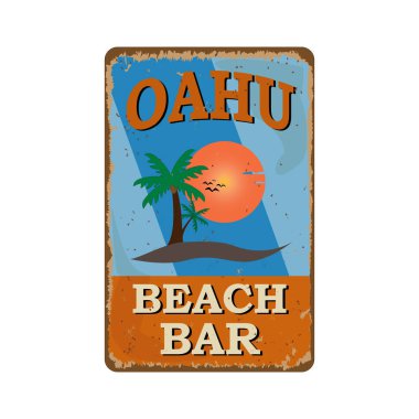 metin Oahu plaj bar, Paradise adası, vektör illüstrasyon ile etiket.