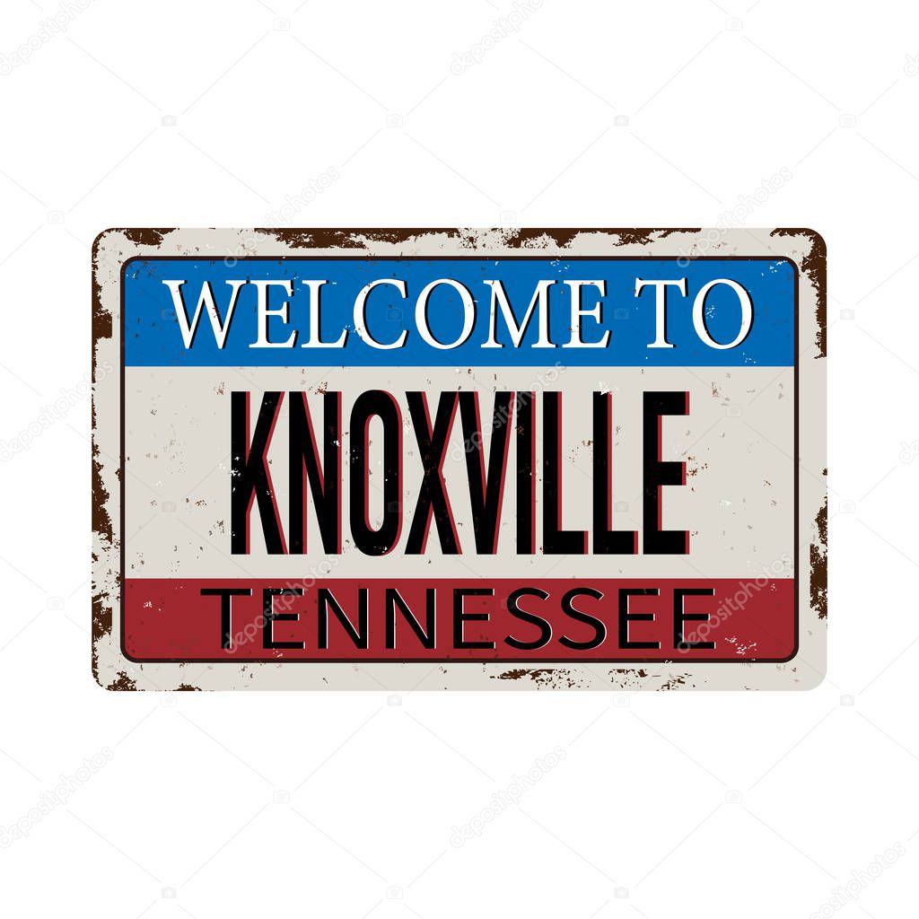 Welcome to Knoxville Tennessee tourism plate. Isolated on white.