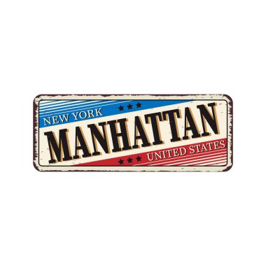 Manhattan vintage paslı metal oturum vektör çizim, beyaz bir arka plan
