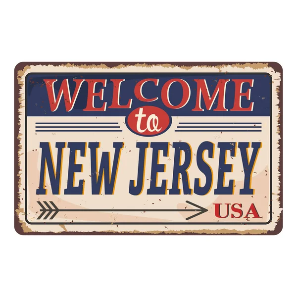 Hoşgeldiniz New Jersey vintage paslı metal işareti beyaz bir arka plan üzerinde — Stok Vektör