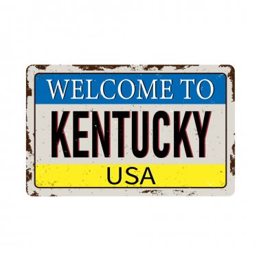 Kentucky vintage paslı metal işareti beyaz bir arka plan üzerinde hoş geldiniz, illüstrasyon vektör