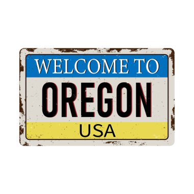 Oregon vintage grunge poster için hoş geldiniz, illüstrasyon vektör