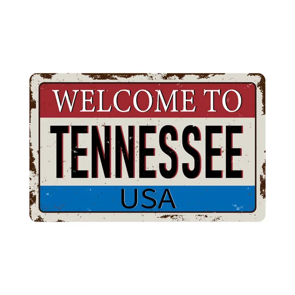 Beyaz arka plandaki Tennessee klasik paslı metal tabelasına hoş geldiniz. — Stok Vektör