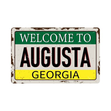 Hoşgeldiniz Augusta Georgia vintage paslı metal işareti beyaz bir arka plan, vektör illüstrasyon üzerinde