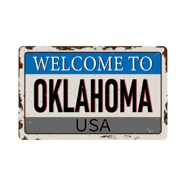 Oklahoma vintage grunge poster için hoş geldiniz, illüstrasyon vektör