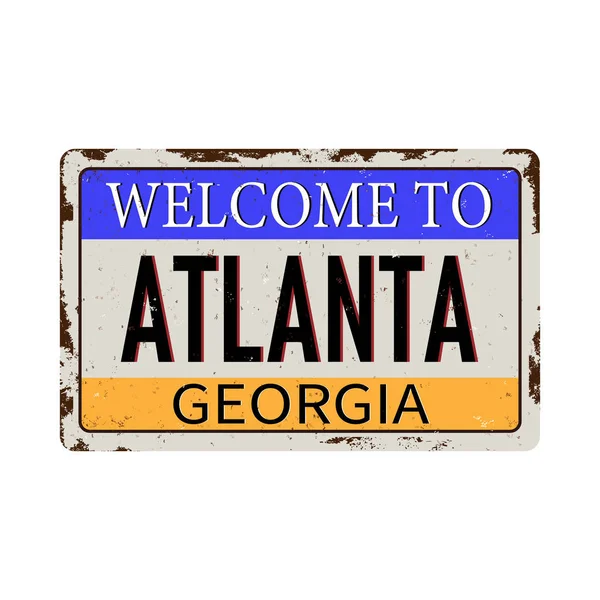 Cartel metálico oxidado vintage de Atlanta Georgia sobre fondo blanco, ilustración vectorial — Vector de stock