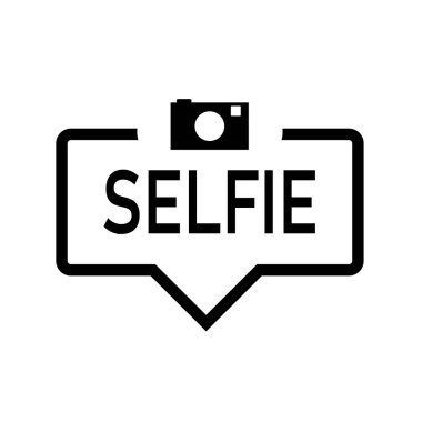 Simgeli Selfie Konuşma balonu, izole. Beyaz arka planda düz tasarım