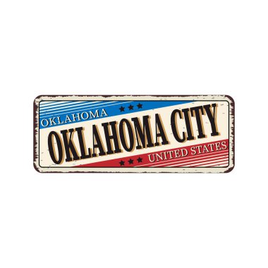 Hoşgeldiniz Oklahoma City vintage paslı metal işareti beyaz bir arka plan, vektör illüstrasyon üzerinde