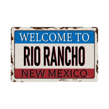 Hoşgeldiniz Rio Rancho Vintage boş paslanmış metal işareti vektör Illustration beyaz arka planda