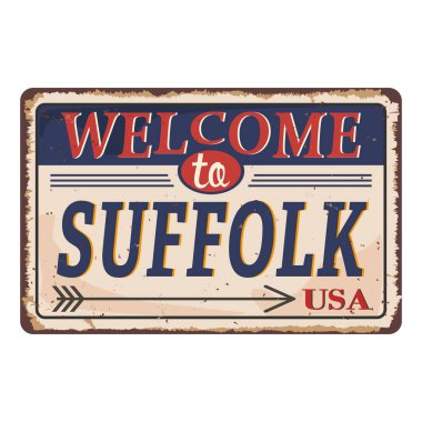 Suffolk hoş geldiniz Vintage boş paslanmış metal işareti vektör Illustration beyaz arka planda