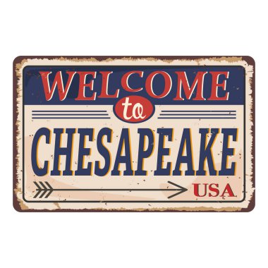 Chesapeake Vintage boş paslanmış metal beyaz arka planda vektör Illüstrasyon işareti