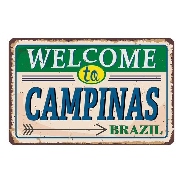 Welcome to Campinas Vintage blank rusted metal sign Vector Illustration on white background — Stock Vector