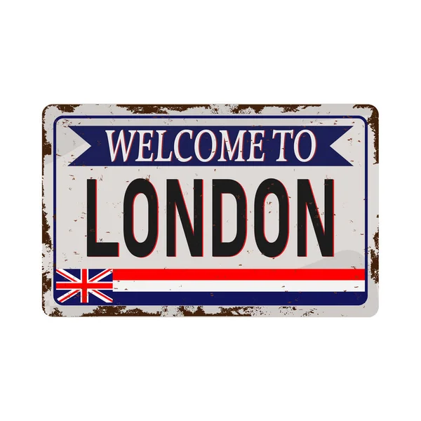Добро пожаловать в Лондон. Тема туристических направлений на старом ржавом фоне . — стоковый вектор