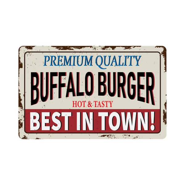 Buffalo Burgers vintage segno metallo arrugginito su uno sfondo bianco, illustrazione vettoriale — Vettoriale Stock