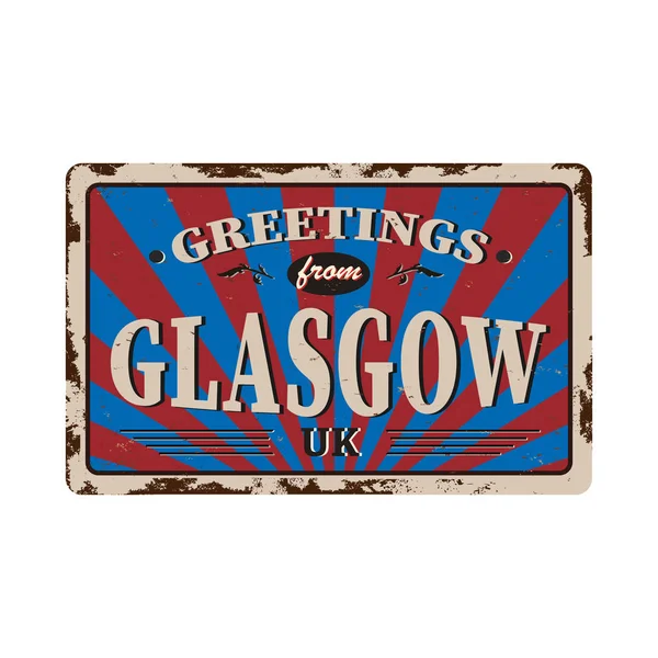 Großbritannien Städte Retro-Grüße von Glasgower Vintage-Schild. Reiseziele Thema auf altem rostigen Hintergrund. — Stockvektor