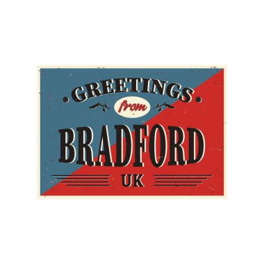 Bradford Vintage işareti İngiltere şehir selamlar. Eski paslı arka planda seyahat destinasyonları teması.