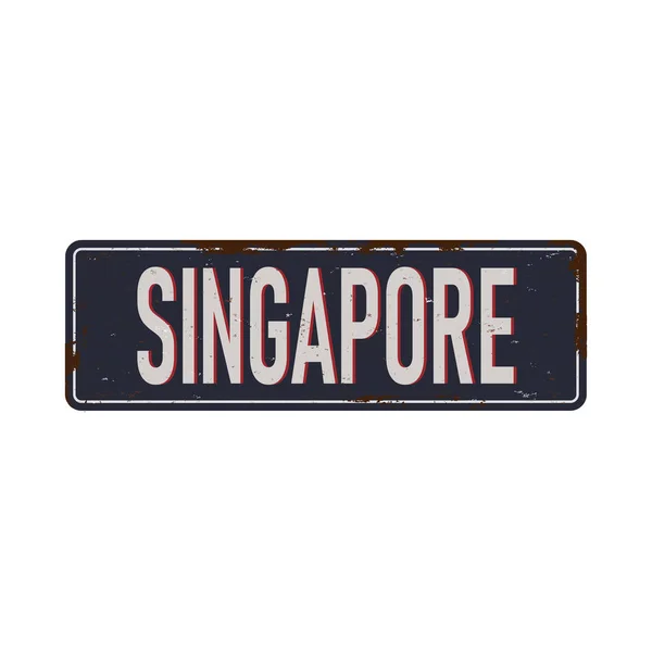 Word SINGAPUR sobre placa metálica oxidada sobre fondo blanco — Vector de stock