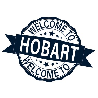 Hobart kauçuk damga hoş geldiniz, beyaz unutulmaz bir tatil için her şey, vektör illüstrasyon