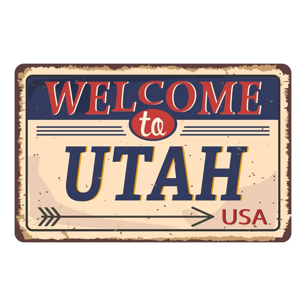 Vintage tin teken met USA staat. Utah. Retro souvenirs of ansichtkaart templates op roest achtergrond. Dixie. Zuid. — Stockvector