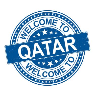 Hoşgeldiniz Katar işareti veya beyaz arka plan, vektör illüstrasyon üzerinde damga