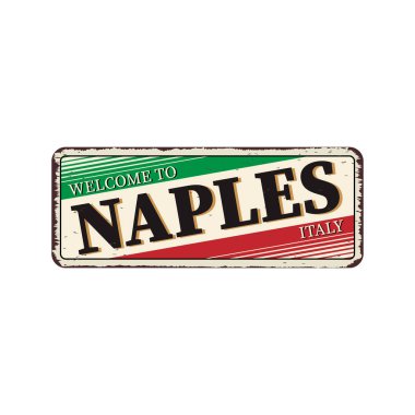 Metin ile Vintage boş metal işareti Napoli İtalya Vektör Eps 10 hoş geldiniz.