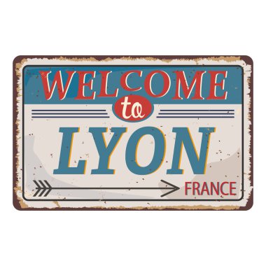 Lyon Vintage boş metal işaretimetin Vektör Eps 10 ile hoş geldiniz.