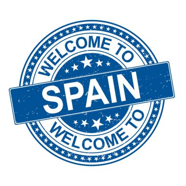 İspanya 'ya hoş geldiniz. Beyaz arka planda kirli kauçuk damga.
