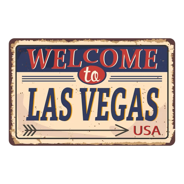 Pozdrowienia z Las Vegas Vintage cynowy znak z pamiątkami Retro lub szablonów pocztówek na tle rdzy. Stary, stary papier — Wektor stockowy