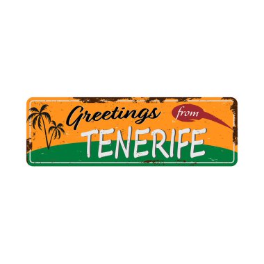 Tenerife İspanya Vintage 'dan selamlar içinde Retro hediyelik eşya ya da paslı kartpostal şablonları var. Eski kağıt.