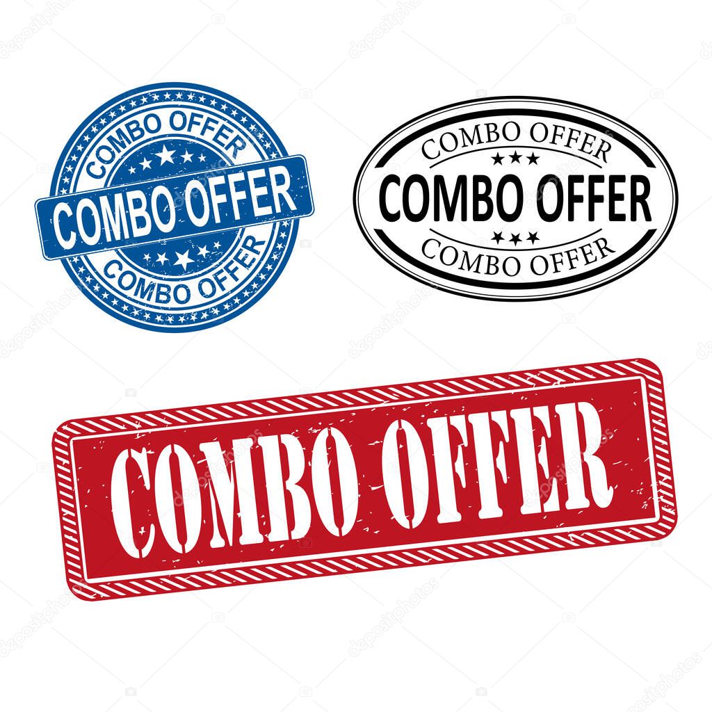 Combo offer rubber stamp label set on white background