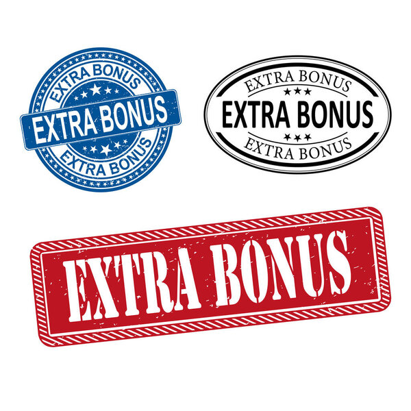 дополнительный бонус веб-резиновый штамп значок установлен на белом фоне
