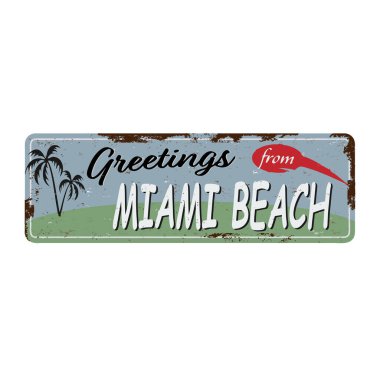 Miami beach vintage paslı metal oturum vektör çizim, beyaz bir arka plan