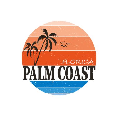 Florida Palm Coast şehrinin beyaz arka planında logo izi amblemi.