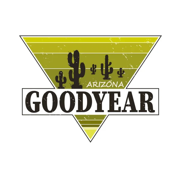 Goodyear Arizona t-shirt design, print, typografie, label met gestileerde saguaro cactus. Vectorillustratie. — Stockvector