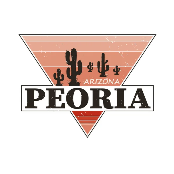 Camiseta Peoria Arizona diseño, estampado, tipografía, etiqueta con cactus estilo saguaro. Ilustración vectorial . — Archivo Imágenes Vectoriales