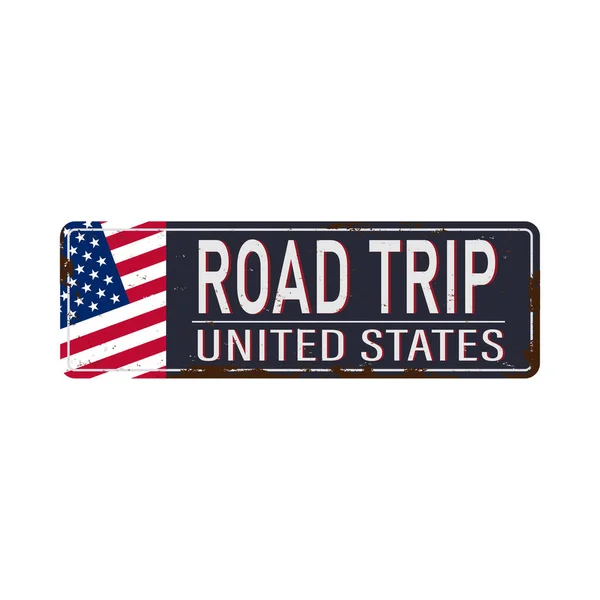 Isolated road trip Sign - American blue and red motorway road sign on white background — Stock Vector