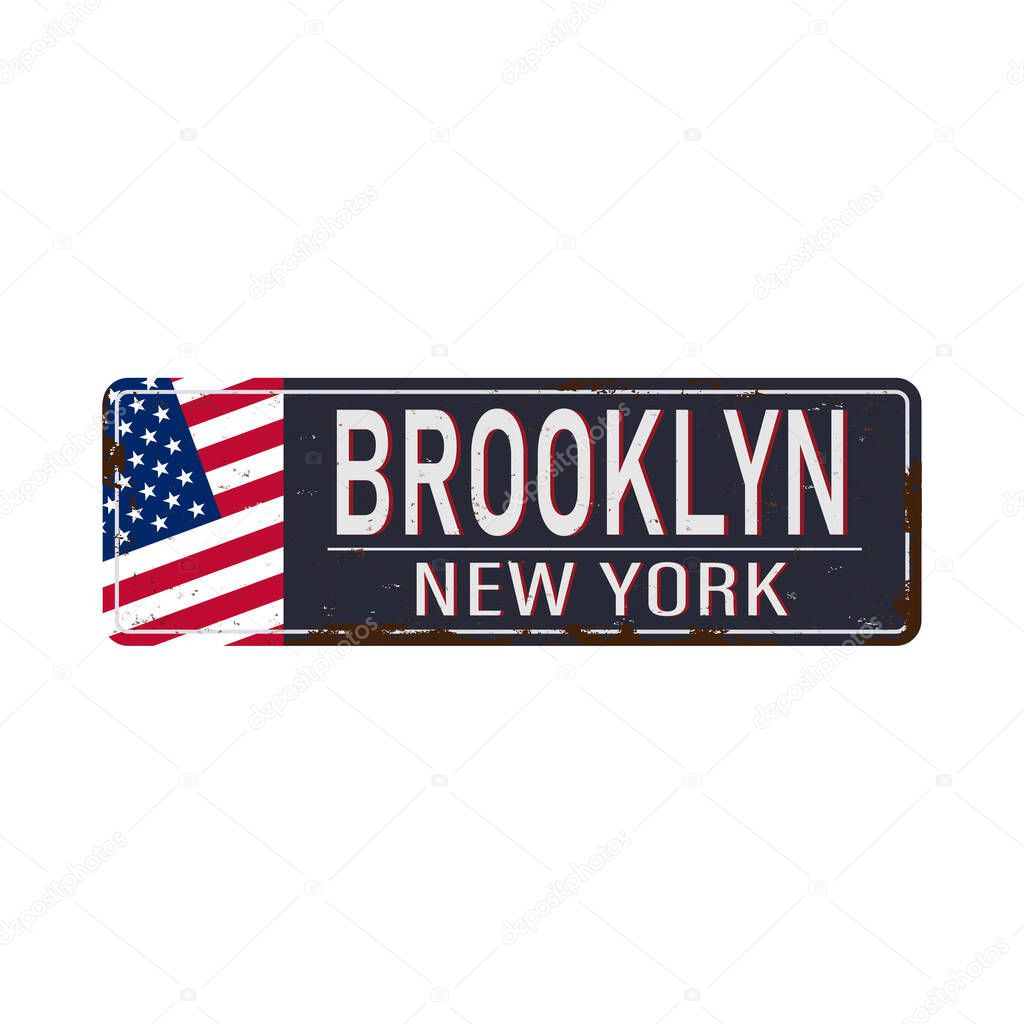 Brooklyn blue road sign isolated on white background.