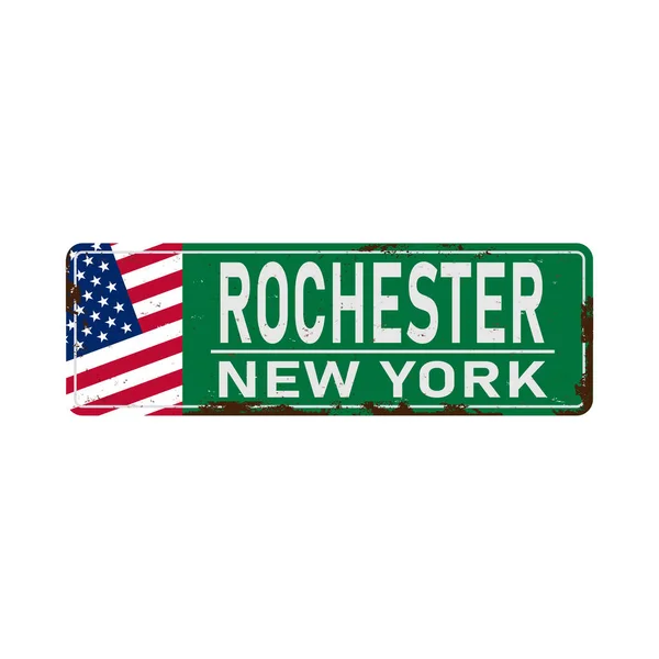 Rochester, New York, cartello stradale verde vettoriale illustrazione, road table, città USA — Vettoriale Stock