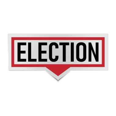 Kırmızı seçim oyları şimdi konuşma baloncuğu işareti. Beyaz arkaplanda oylama etiketi izole edildi