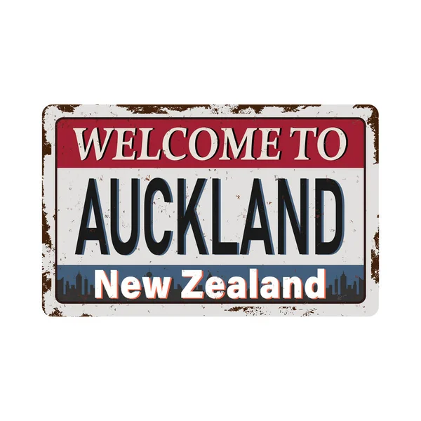 Vector logo enamel Auckland New Zealand, vertical banner rusted sign on background — Stock Vector