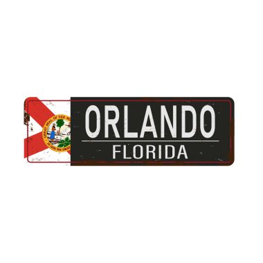 Beyaz arka planda eski grunge Orlando yol tabelası