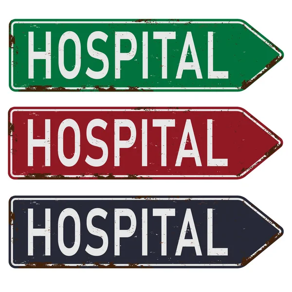 Vector illustration of the Hospital road sign set metallic arrow — Stock Vector