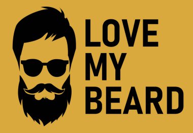 Vektör çizimi. Siluetli ve siluetli sakallı adam, sakalıma bayıldım. Sevimli komik hipster tarzı poster.