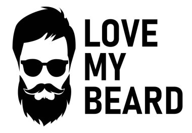 Vektör çizimi. Siluetli ve siluetli sakallı adam, sakalıma bayıldım. Sevimli komik hipster tarzı poster.