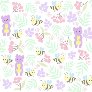 Arılar ve ayı ile dikişsiz çiçek deseni