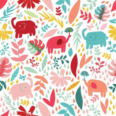 Ormanda filler ile vektör sorunsuz desen. Kumaş veya duvar kağıdı tasarımı için tropikal arka plan.