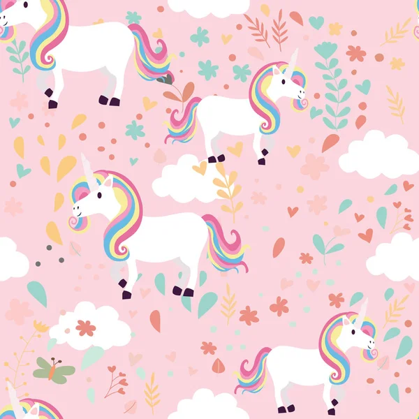 Vintage Naadloze Schattig Unicorn Pastel Cartoon Roze Achtergrond Patroon Vector — Stockvector