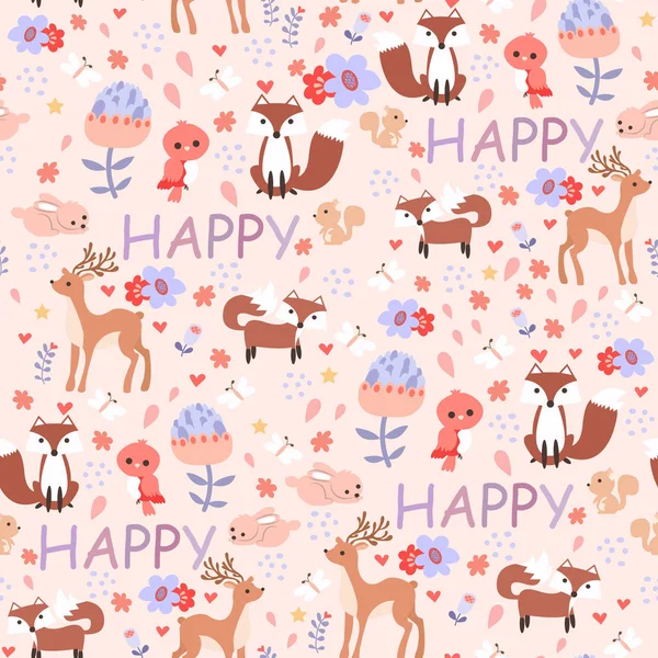seamless pattern with cute animals on pink background