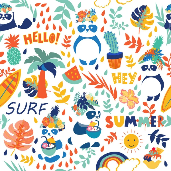 Leuke Mooie Zomer Het Strand Items Objecten Patroon Naadloze Illustratie — Stockvector