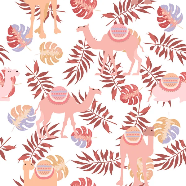 pembe deve ve palmiye yaprağı ile dikişsiz desen, tasarım kumaş için elemanları. karikatür hayvanlar ile duvar kağıtları ve bırakın